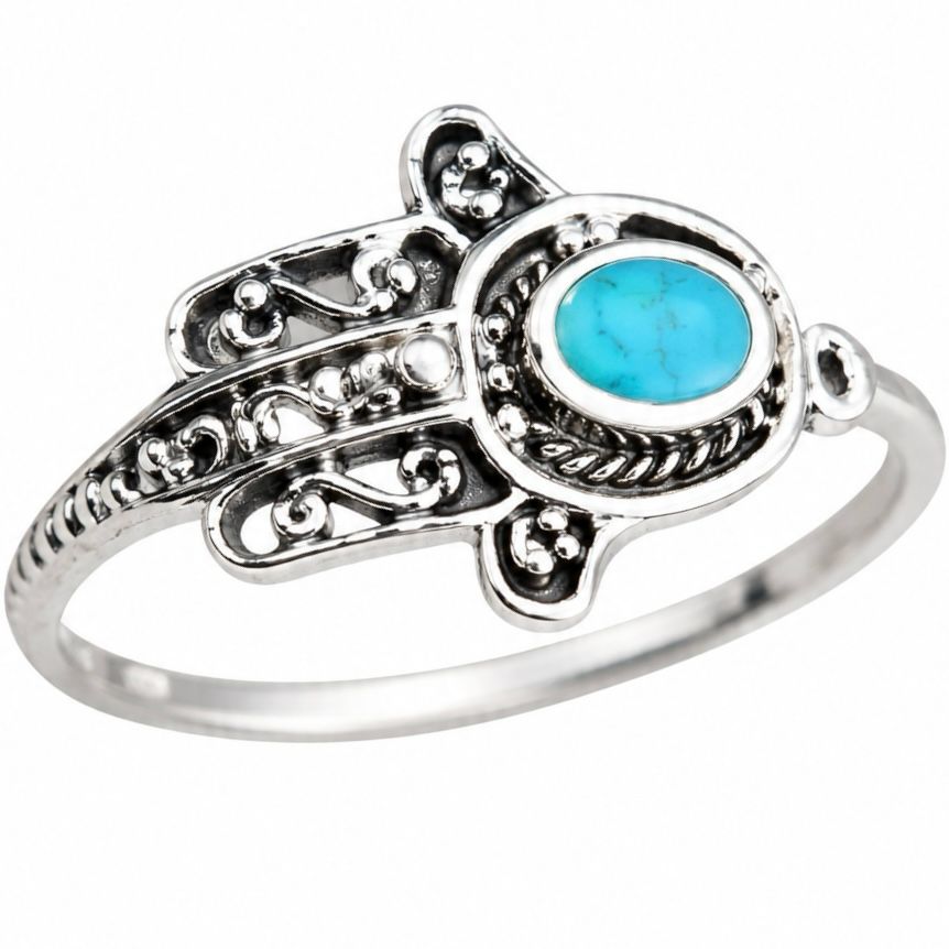 Anel de prata com Hamsa e opalit