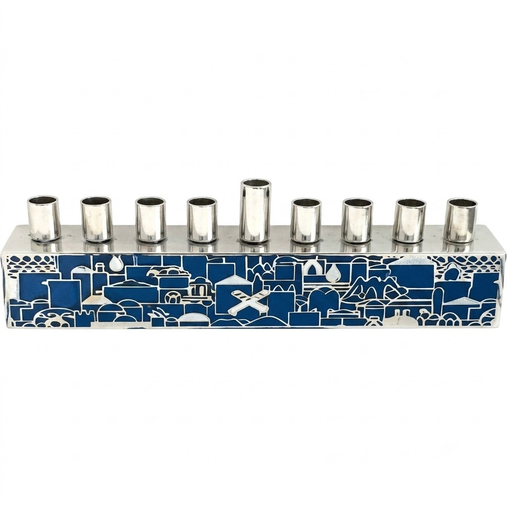 Chanukiá Jerusalém azul