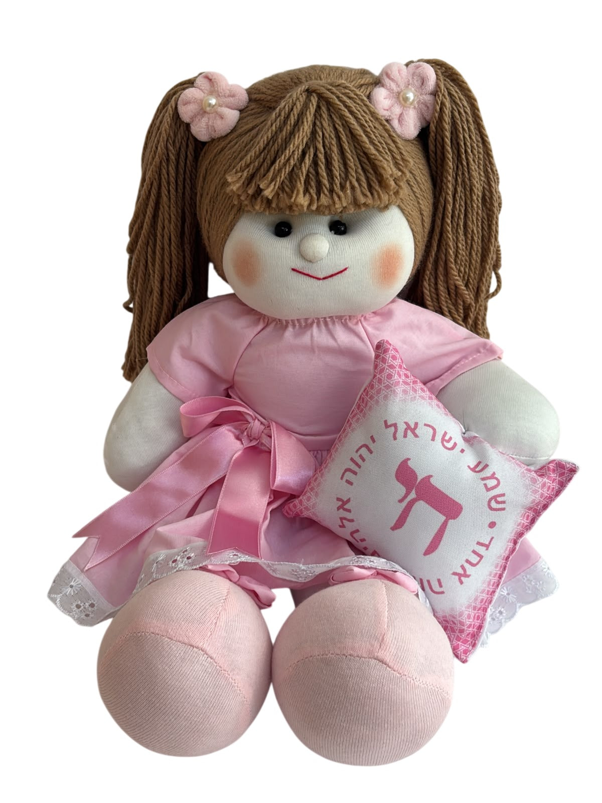Boneca de pano rosa com almofadinha Chai