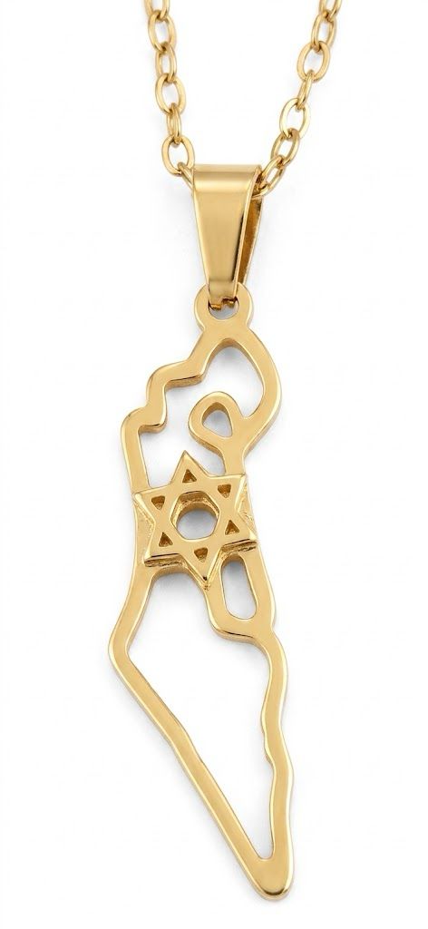 Corrente e pingente de aço com mapa de Israel dourado