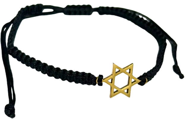 Pulseira de fio preto trançado com Estrela de David